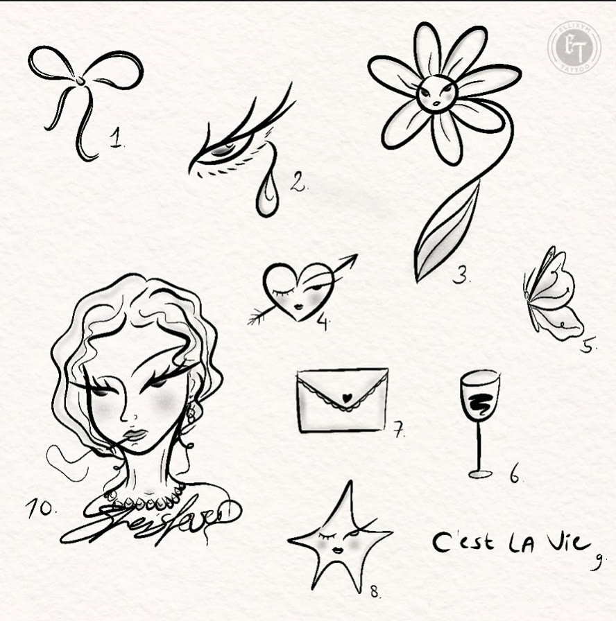 Flash-vel met romantische doodles: strik, bloem, hart, brief
